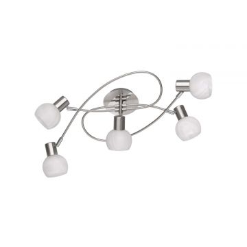 Antibes Girandola 5 Spots Acciaio Dec. Cromo Att. E14 Diff. Vetro De. Alab. D. 52 Trio Grigio cenere