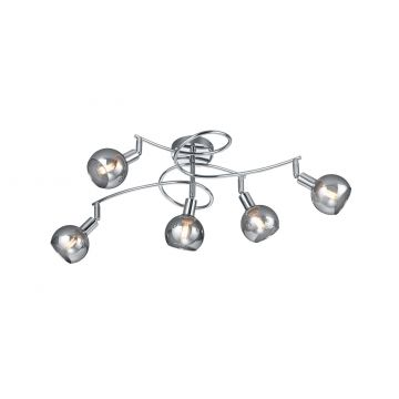 Brest Plafoniera 5 Spots Metallo Cromo Con Vetri Fume' L. 65,5X42Cm Trio 
