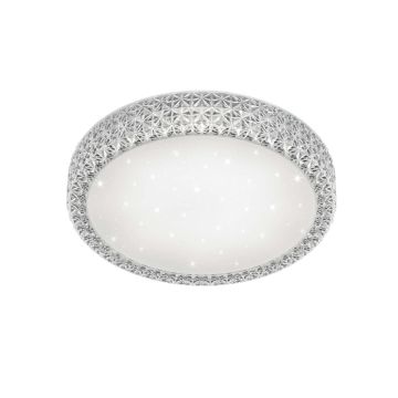 Pegasus Plafoniera Led Diffusore Metacrilato Bianco Effetto Cielo Stellato E Bordo Effetto Cristallo Con Telecomando Con Funzioni Di Variazione Luce Calda E Fredda, Regolazione Intensita' Di Luce D.60Cm Trio 