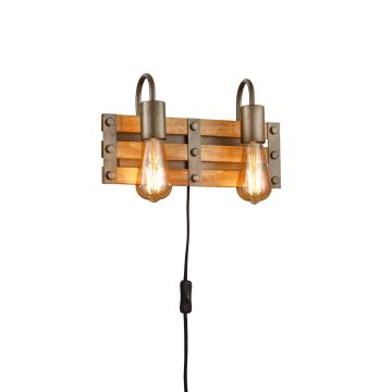 Khan Applique 2 Luci Legno E Metallo Anticato L.35Cm Trio Grigio cenere