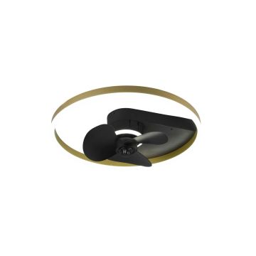 Borgholm Plafoniera Led Nero Opaco E Oro Con Ventilatore Con Telecomando Multifunzione Regolazione 3 Intensita' E Temperatura Di Colore E Timer D.50Cm Trio 