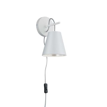 Andreus Applique Diffusore Conico Stoffa Esterno Bianco Interno Argento D.15Cm, H.26,5Cm Trio Bianco