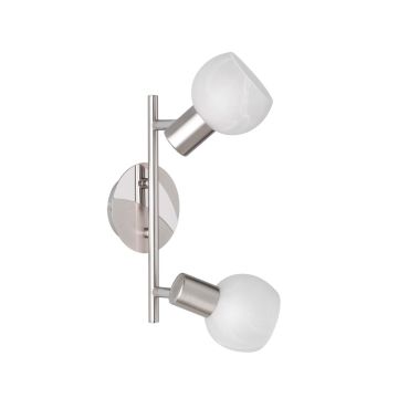 Antibes Barra 2 Spots Acciaio Dec. Cromo Att. E14 Diff. Vetro De. Alabastro L. 27 Trio Grigio cenere