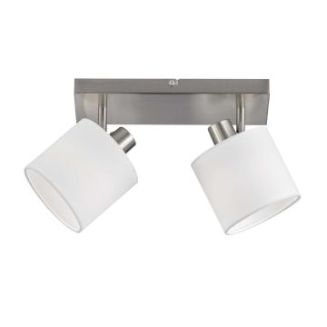 Tommy Barra 2 Spots Con Diffusori Paralumi Bianchi Base Metallo Acciaio Satinato L.28Cm Trio Grigio cenere