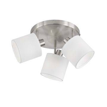 Tommy Plafoniera 3 Spots Con Diffusori Paralumi Bianchi Base Metallo Acciaio Satinato D.25Cm Trio 