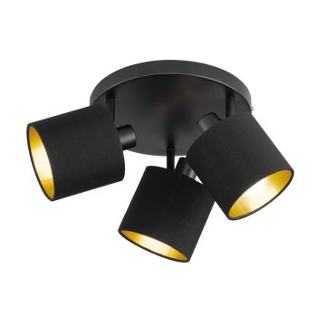 Tommy Plafoniera 3 Spots Con Diffusori Paralumi Neri E Oro Base Metallo Nero Opaco D.25Cm Trio 