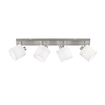 Tommy Barra 4 Spots Con Diffusori Paralumi Bianchi Base Metallo Acciaio Satinato L.75Cm Trio Grigio cenere