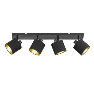Tommy Barra 4 Spots Con Diffusori Paralumi Neri E Oro Base Metallo Nero Opaco L.75Cm Trio Nero