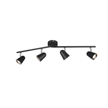 Toulouse Barra 4 Spots Led Nero Satinato Con Bordo Cromato L. 78Cm Trio Nero