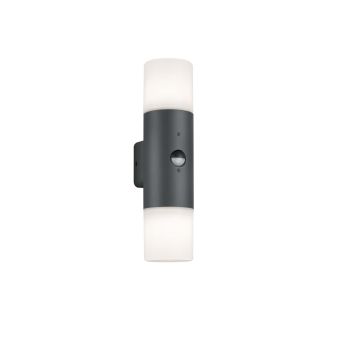 Hoosic Applique Led Cilindro Antracite E Doppio Diff. Bianco Con Sensore Di Movimento H.33 Cm Trio Antracite