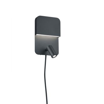 Luigi Applique Led Rettangolare Doppia Emissione Con Faretto Orientabile Nero Opaco Con Interruttore E Doppia Accensione H. 20Cm, L.13,5Cm Trio Nero