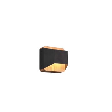 Arino Applique Led Biemissione Legno Naturale Con Fascia Nera Dimmerabile Con Interruttore L. 12,2Cm Trio Nero