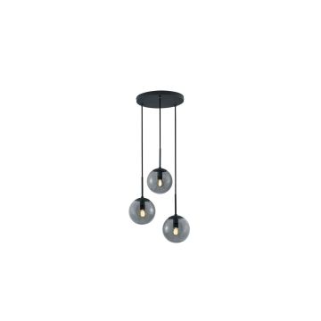 Balini Sospensione Sfere Vetro Fume' E Metallo Antracite Calata 3 Luci D. 40Cm Trio Antracite