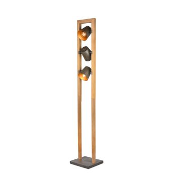 Bell Piantana Legno Naturale 3 Spots Orientabili Diffusori Metallo Acciaio Anticato Interno Oro H. 150Cm Trio Grigio cenere