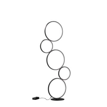 Rondo Piantana Led 5 Cerchi Metallo Nero Opaco Con Varialuce H. 115Cm Trio Nero