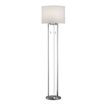 Tandori Piantana Con Fusto Led Metallo Acciaio Satinato Con Diffusore Tessuto Bianco Con Accensione Separata H. 156Cm Trio Grigio cenere