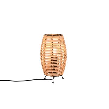 Inga Lampada Da Tavolo Reticolo Rattan Naturale E Montatura Nera H. 30Cm Trio 