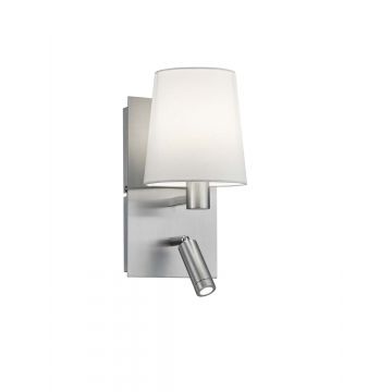 Marriot Applique Led Acciaio Satinato Con  Doppia Emissione Paralume Bianco E Faretto Led Osram Orientabile Con Doppio Interruttore E Doppia Accensione H. 28Cm, D. 14Cm Trio Grigio cenere