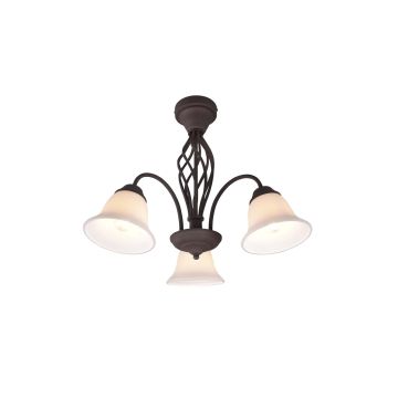 Rustica Plafoniera Metallo Ruggine Con 3 Diffusori Vetro Bianco D. 55Cm Trio 