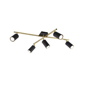 Marley Plafoniera 2 Barre Orientabili Oro Con 5 Spots Cilindri Nero L.77,5Cm Trio 