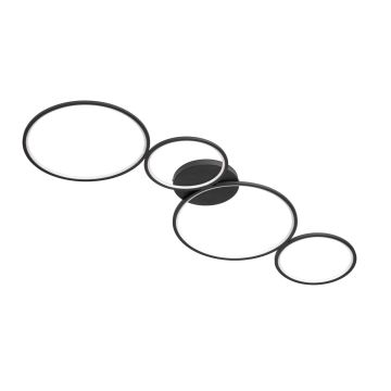Rondo Plafoniera Led 4 Cerchi Metallo Nero Opaco Con Variazione Intensita' Con Interruttore A Parete L. 95Cm Trio 