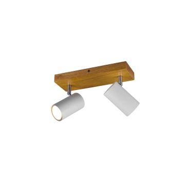Marley Barra 2 Spots Cil. Bianchi Base Legno Naturale L. 31,5Cm Trio Bianco