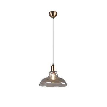 Aldo Sospensione Vetro Campana Ambra Montatura Ottone Anticato D. 28Cm Trio Ottone antico
