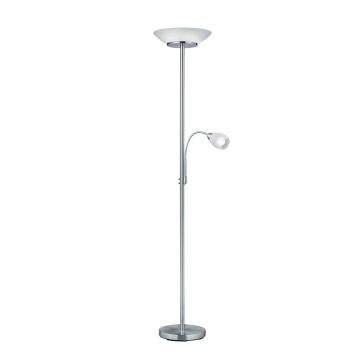 Gerry Piantana Con Lampada Da Lettura Metallo Acciaio Satinato Con Diffusori Vetro Bianco H. 180Cm Trio Grigio cenere