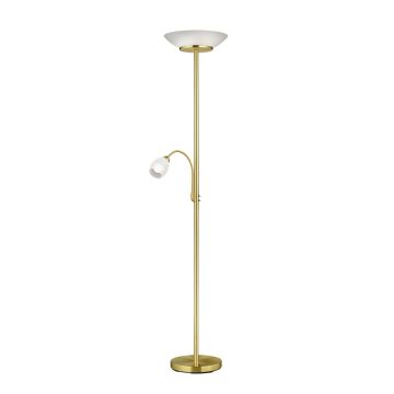 Gerry Piantana Con Lampada Da Lettura Metallo Ottone Opaco Con Diffusori Vetro Bianco H. 180Cm Trio Ottone antico
