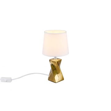 Abeba Lampada Da Tavolo Ceramica Oro Con Paralume Bianco H. 28,5Cm Trio Oro