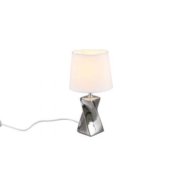 Abeba Lampada Da Tavolo Ceramica Cromata Con Paralume Bianco H. 28,5Cm Trio Argento