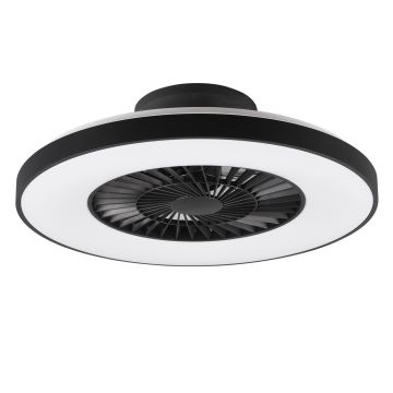 Halmstadt Ventilatore E Plafoniera Led Diffusore Satinato Con Bordo Nero Con Telecomando Multifunzione Regolazione Intensita' E Temperatura Di Colore D.60Cm Trio 