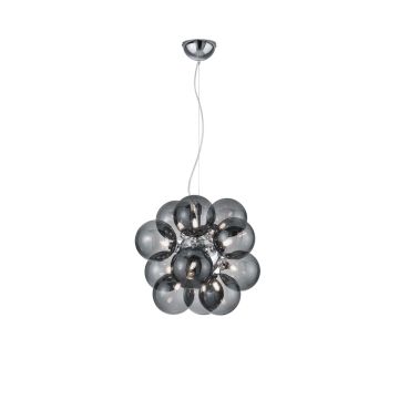 Alicia Sospensione Sferica Cromata Con 12 Diffusori In Vetro Fume' D. 45Cm Trio Grigio 25%