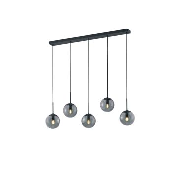 Balini Sospensione Lineare Sfere Vetro Fume' E Metallo Antracite 5 Luci L. 115Cm Trio Antracite