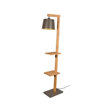 Rodrigo Piantana Legno Naturale Con 2 Ripiani Con Base E Diffusore Acciaio Anticato H. 165Cm Trio 