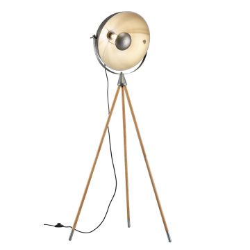 Delhi Piantana Cupola Metallo Acciaio Antico E Legno Tripod H. 157,5Cm Trio Grigio cenere