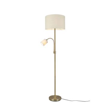Hotel Piantana Ottone Satinato Con Lampada Da Lettura Paralumi Bianco Crema Con Accensioni Separate H. 170Cm Trio Ottone antico