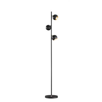 Dakota Piantana Metallo Nero E Oro Con 3 Diffusori Orientabili Com Dimmer Integrato H. 155Cm Trio Nero