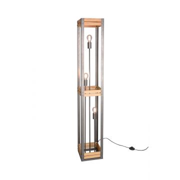 Khan Piantana Legno E Metallo Anticato 3 Luci H. 150Cm Trio Grigio cenere