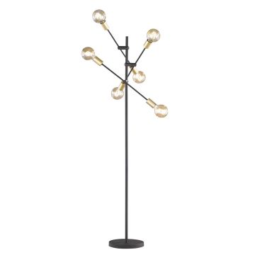 Cross Piantana 3 Braccia Orientabili 6 Luci Nero Opaco E Oro H. 165Cm Trio Nero