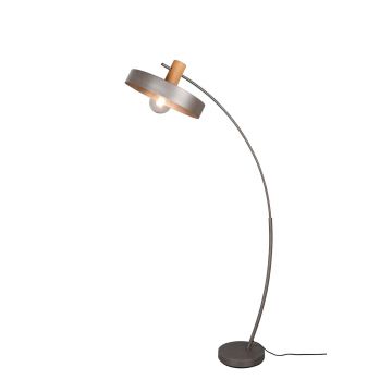 Gaya Piantana Ad Arco Metallo Acciaio Anticato Con Particolare In Legno Naturale H. 152Cm Trio Grigio cenere
