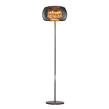 Vapore Piantana Vetro Cromo Con Pendagli Vetro Dimmerabile D.40Cm X H.160Cm Trio Grigio 25%