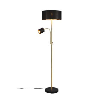 Motel Piantana Metallo Ottone Con Lampada Da Lettura Con Paralumi Neri E Oro Interruttori Separati H. 170Cm Trio Ottone antico