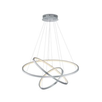 Aaron Sospensione Led Acciaio Satinato 3 Anelli Con Tecnologia " Wiz " Multifunzione D. 80Cm Trio Grigio cenere