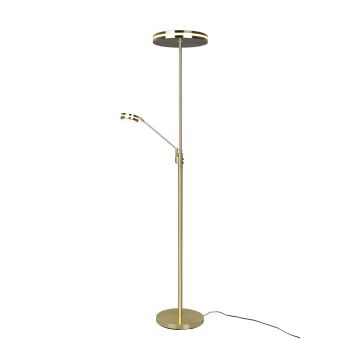 Franklin Piantana Led Con Lampada Lettura Metallo Ottone Satinato Con Regolazione Intensita' Touch Dimmer + Regolazione Luce Calda, Naturale E Fredda E Funzione Memorizzazione H. 180Cm Trio Ottone antico