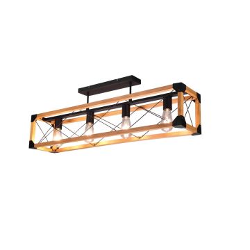 Tenali Plafoniera Legno Naturale E Metallo Nero 4 Luci L. 100Cm Trio 