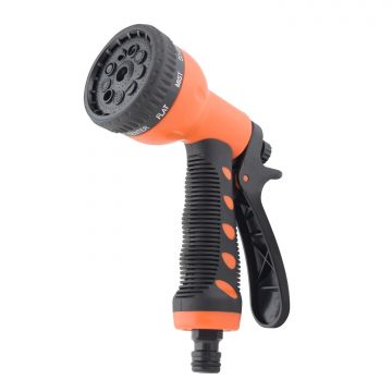Pistola a spruzzo per tubo da giardino, avvolgitubo e irrigatori, ugello spay regolabile con 8 modalità di getto Boudech Arancione