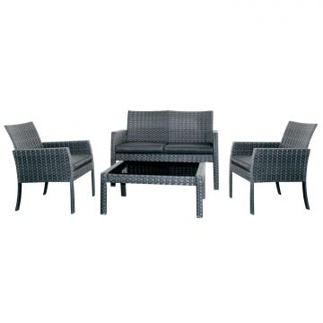Caos - Salottino Da Giardino In Polyrattan Con Divano + 2 Poltrone + Tavolino Frankystar Antracite