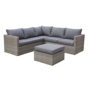 Lounge - Salotto Da Giardino In Polyrattan Con Divano Angolare + Tavolino/Pouff Progarden Kaki