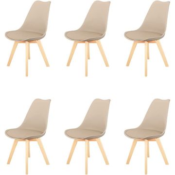 Lelia - Set Di 6 Sedie In Pp + Pu Con Gambe In Legno Design Nordico Casa Collection 